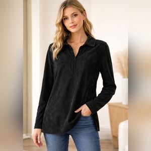 NWOT Belle by Kim Gravel Black Corduroy Tunic Blouse Size XXS